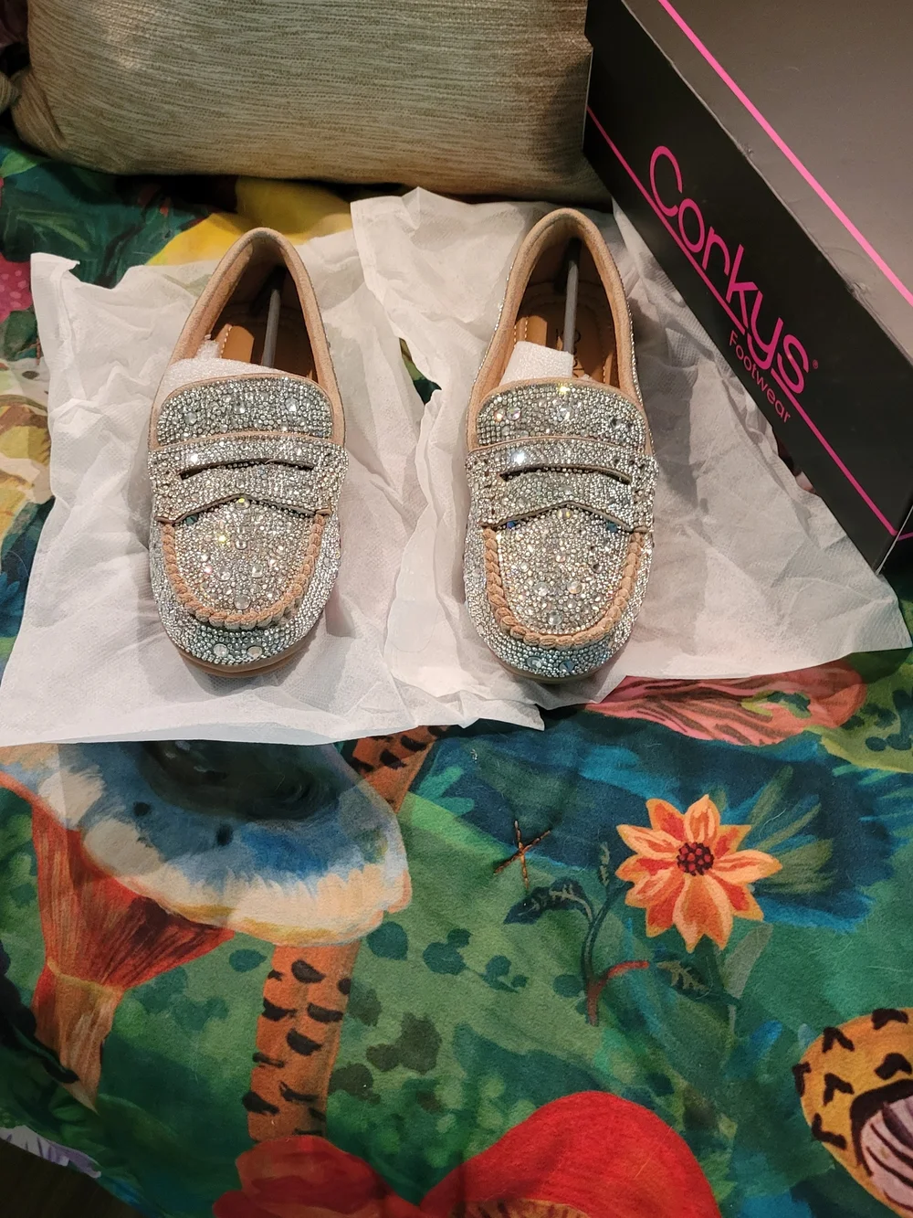 Corkys Women's Embellished Crystal Loafers in Beige (Penny For Your Thought)
